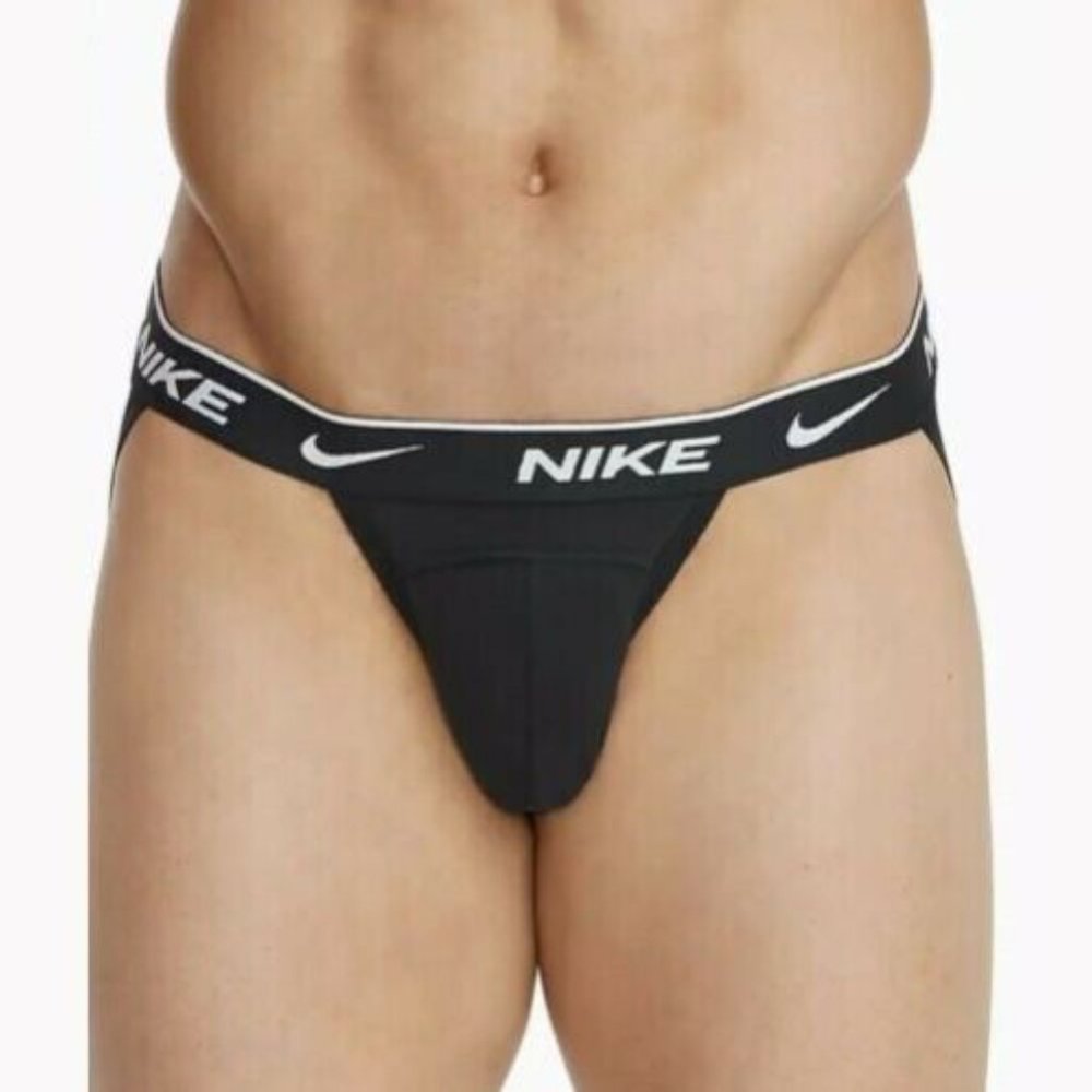 (2 PAIR!!) NIKE MENS BRAND NEW BLACK EVERYDAY STRETCH COTTON SPANDEX JOCKSTRAP M - Picture 6 of 16